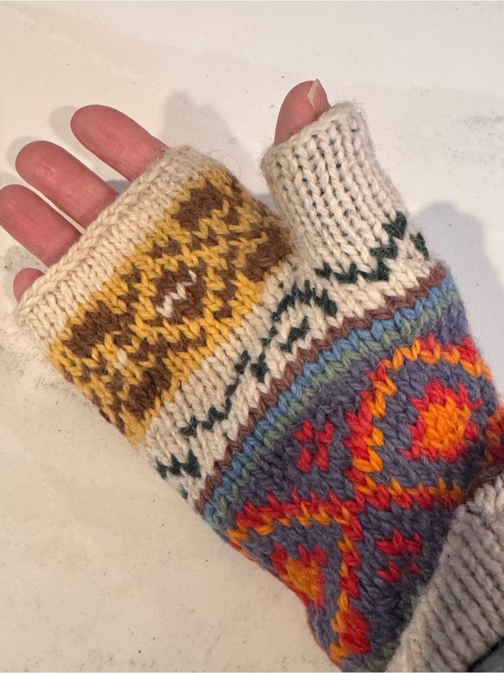 Hand-Knit Multicolor Fingerless Mittens